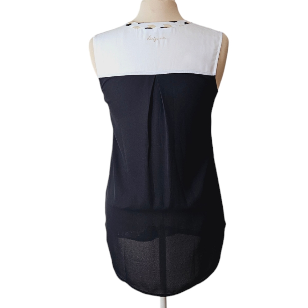 Desigual Mika Sleeveless Tunic Top Black Ivory Graphic Print High Low S - Picture 4 of 10